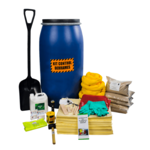 Kit Control de Derrames Químicos – Equipamiento completo para la contención y absorción de sustancias peligrosas en industrias y transporte.